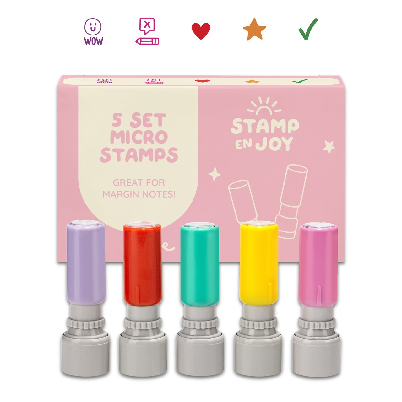 Stamp Enjoy - Self-Ink Flash Stamp Set, Multicolor Teacher Stamps, Office Stationery Stamps, Pre-Inked (Margin Stamps)